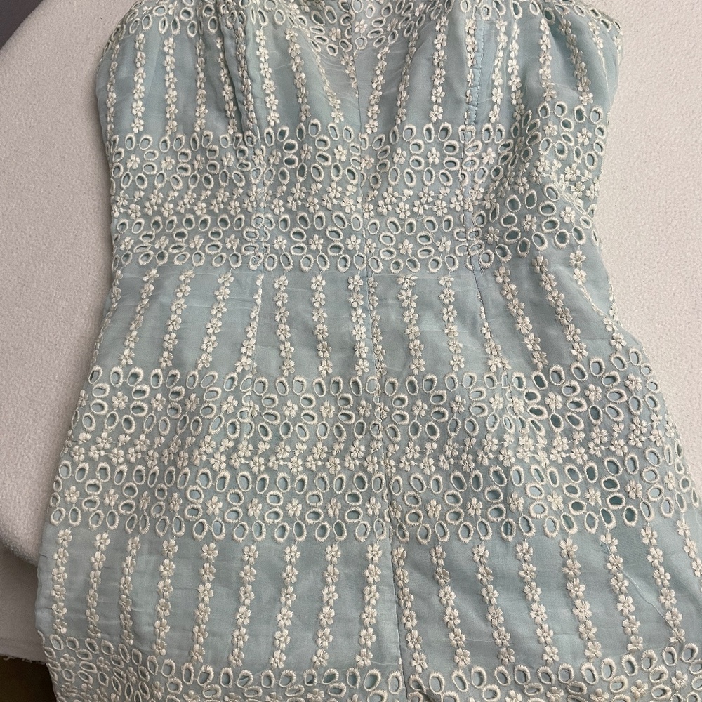 Vintage 60s Romper Swimsuit Women, Blue Eyelet, Jantzen, size 16